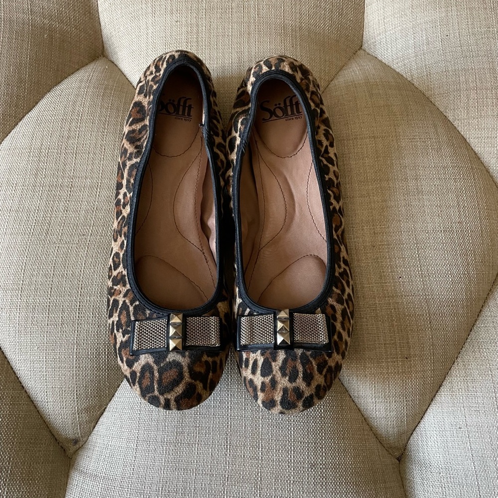 Sofft Animal Print Flats with Studded Bow